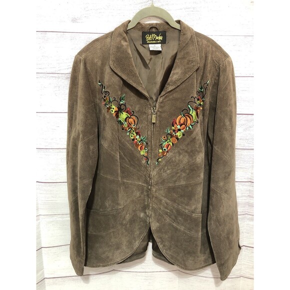 VINTAGE BOB MACKIE “DELLA ROBBIA” EMBROIDERED SUEDE JACKET Fall Pumpkins XL - Picture 1 of 9